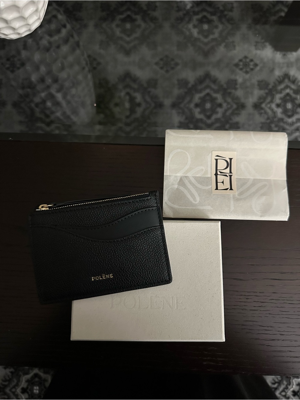 Polene Black Leather Key & Card Holder